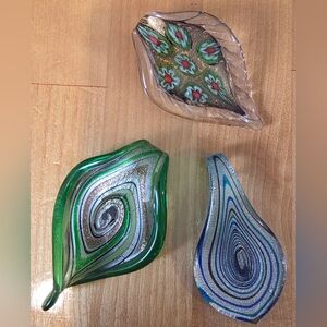 3pc Handmade Glass Blown Leaf Pendants Multi Color
